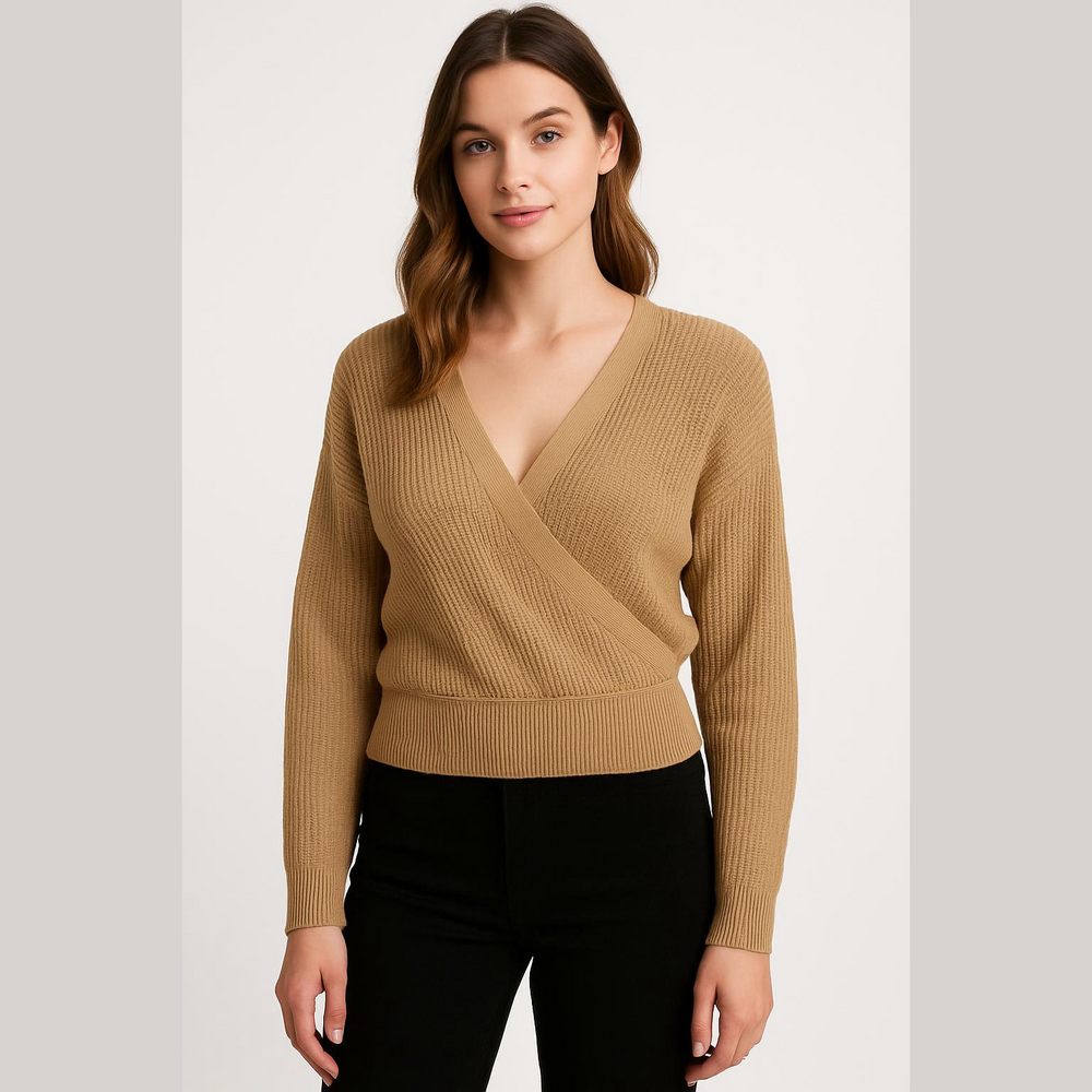18. Sadie & Sage Cozy Tan V-Neck Wrap Sweater